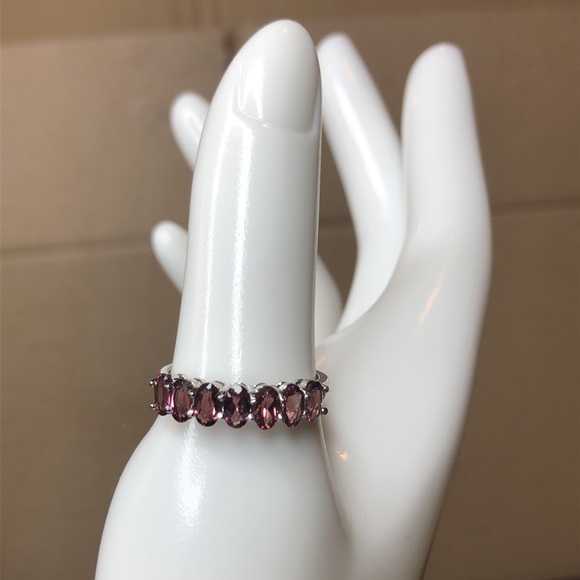 Tourmaline Sterling Silver Single Band Ring w Seven Faceted Oval Gems Sz 8-3/4 - Picture 14 of 17